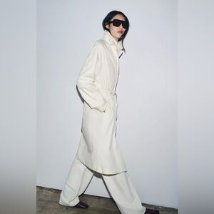 ZARA OYSTER-WHITE OVERSIZED TRENCH COAT SIZE M